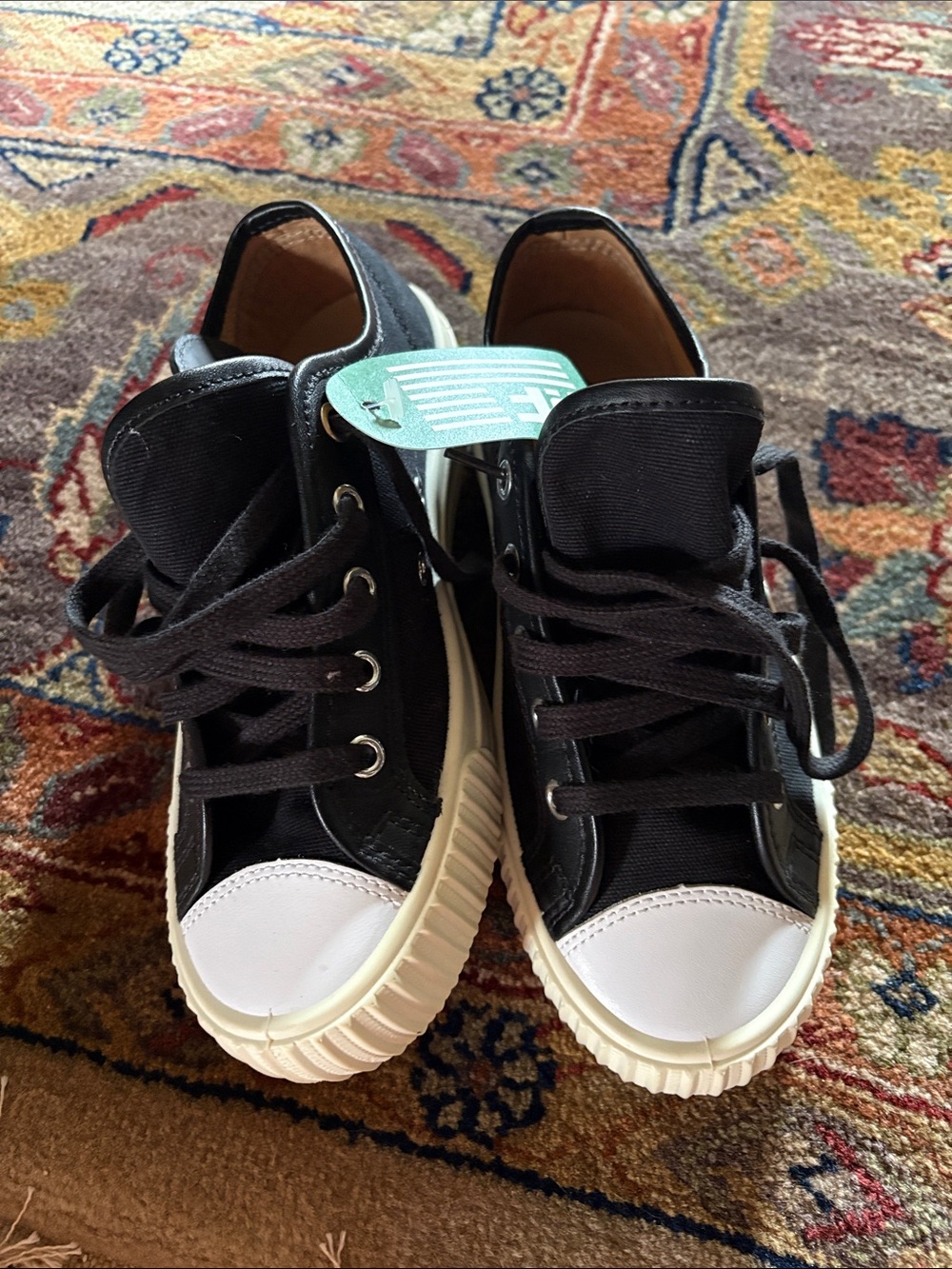 P.F. Flyers Black Canvas Sneakers with White Toe Cap